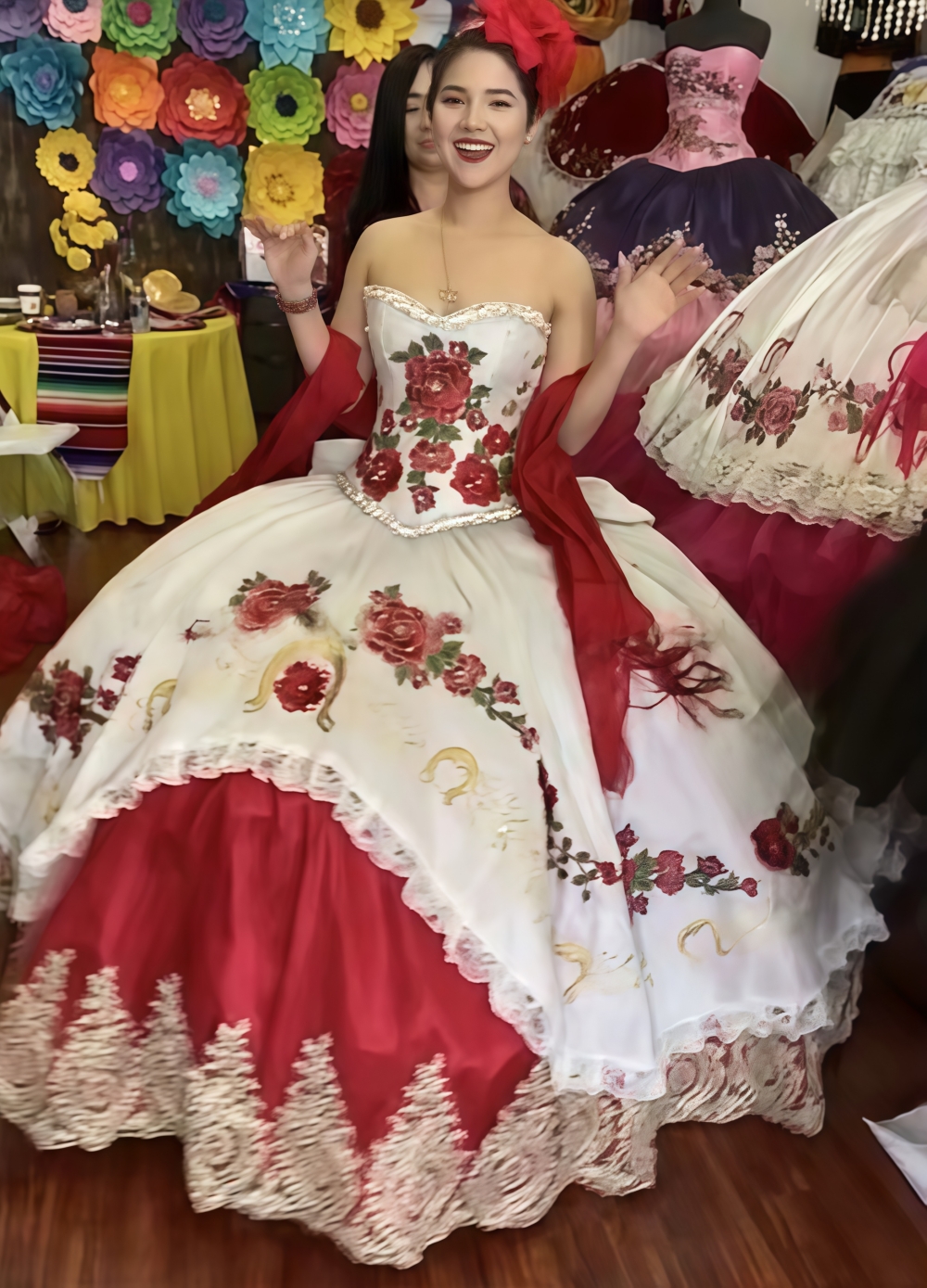 Princess Quinceanera Dresses Embroidered Floral Gold Lace Appliques Beaded Sweetheart Neckline Mexican Charro Sweet 16 Dress Vestido De 15 Anos Prom B