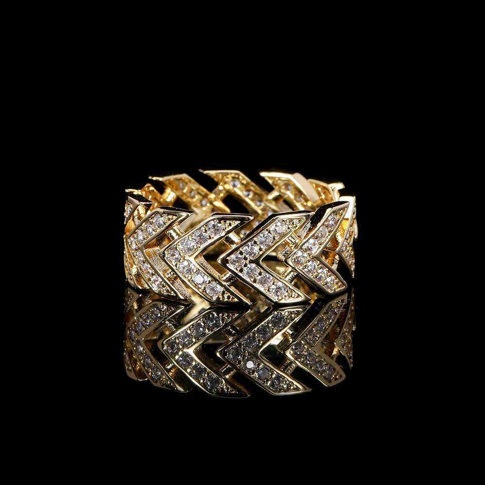 Couple Rings New hip hop V-shaped arrow ring real gold plated copper set zircon hiphop mens ring H25303