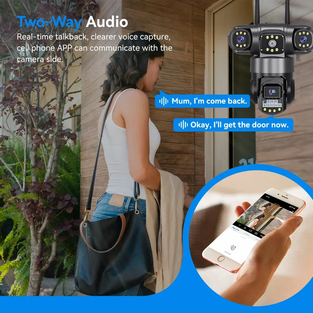 V380 Pro WiFi IP Camera Outdoor 12MP 6K Lenses Triple Screens Security Video Monitor Night Vision Waterproof CCTV Cameras