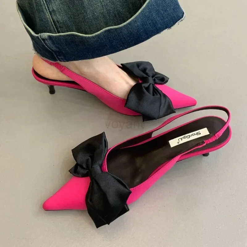 Designer Bow Slingback Sandals Wen Summer New Fi Pointed Toe High H Fem Hollow Elegant Dress Shoes Wen Pumps Z250304