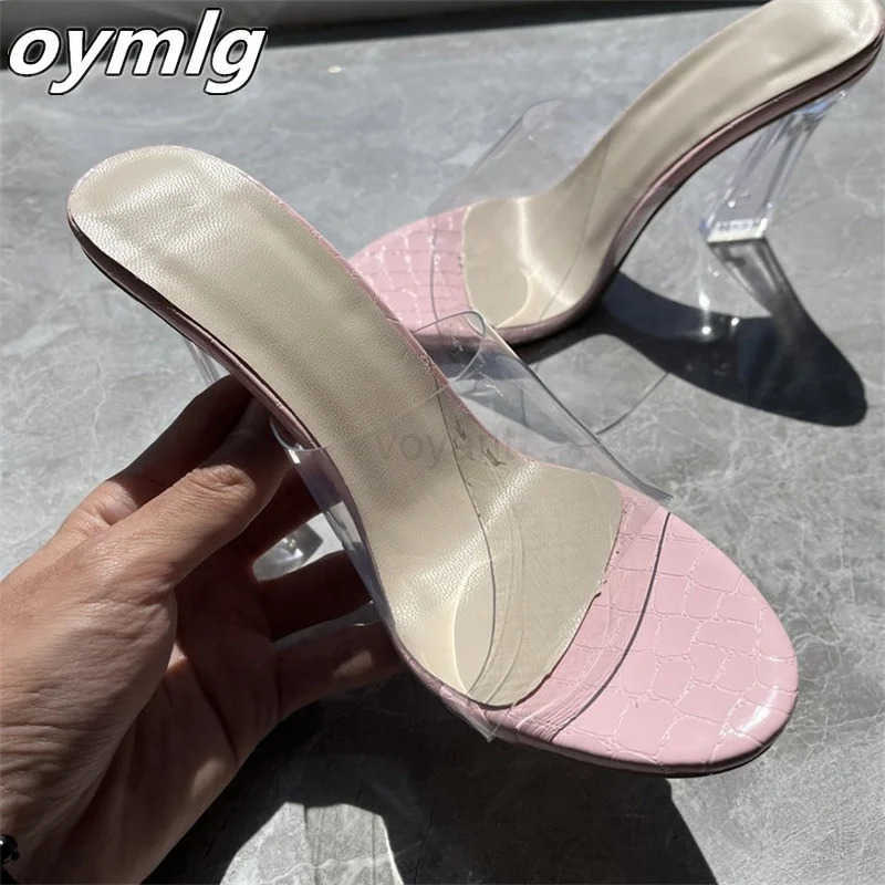 Crystal Heel High Heel Sandals Large Size e-Line Transparent Strap Thick Heel Square Toe Fi Wens Shoes h wen Z250304