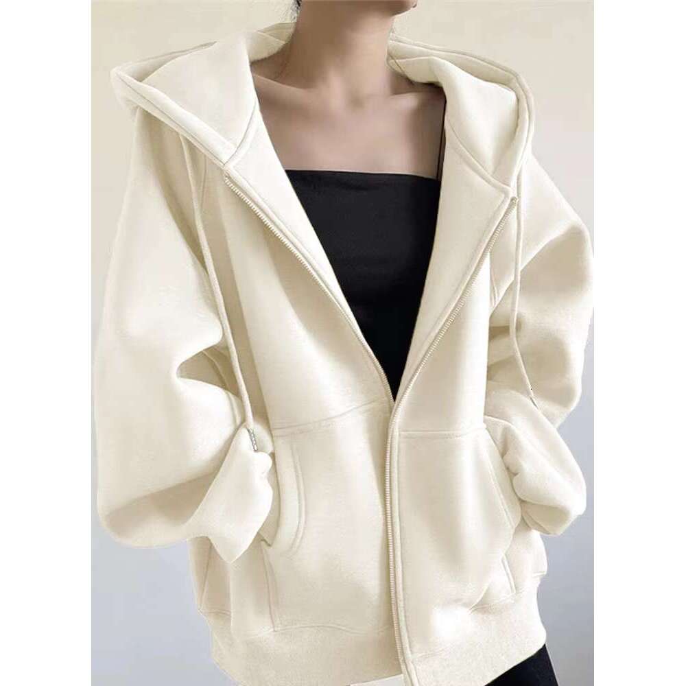 Women's Plus Size Spring And Autumn Casual Cardigan With Loose Zipper Printed Terry Fabric Hoodies