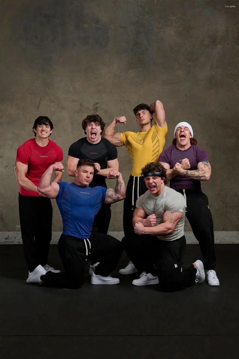 Men's T Shirts Sports Fiess Trainer Clothe Quick Dry Breathable Stretch Tights Joggers Outdoor Casual Short Sleeves