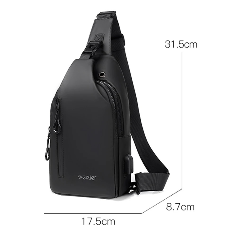 Men Chest Pack Waterproof Oxford Male Bag USB Charging Port Cell Phone Purse Zipper Pocket Headphone Hole for Sport Travel 250227