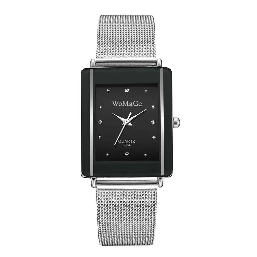 Fashion rectangular mesh steel Rhinestone quartz womens wristbandXJ250304