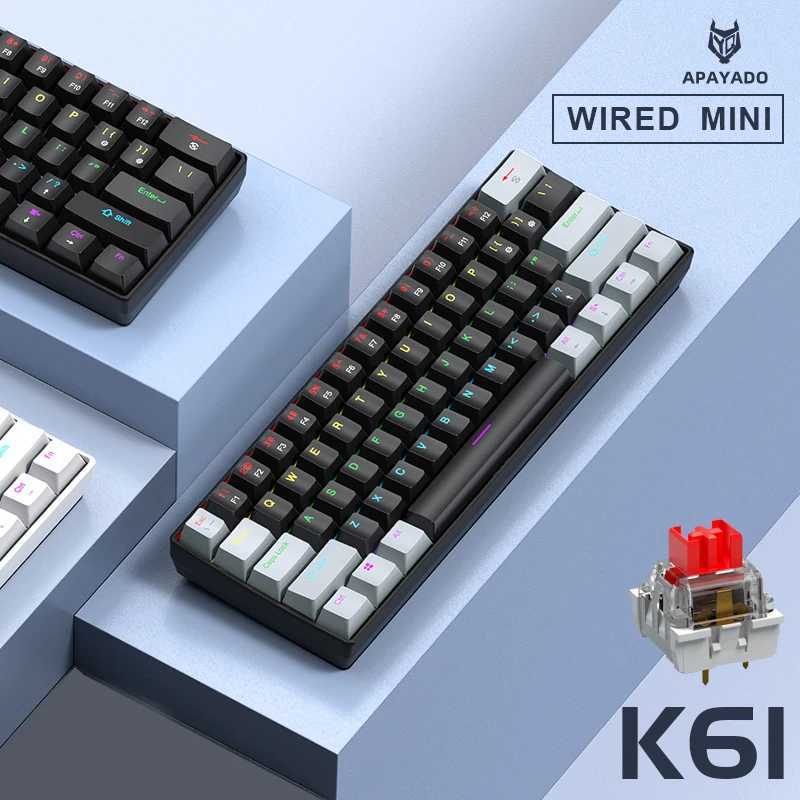 APAYADO K61 Mechanical Keyboard Wired 61 Keys RGB 60% Portable Mini Keyboard BlackWhite Red/Blue Switch for Gaming Z250304