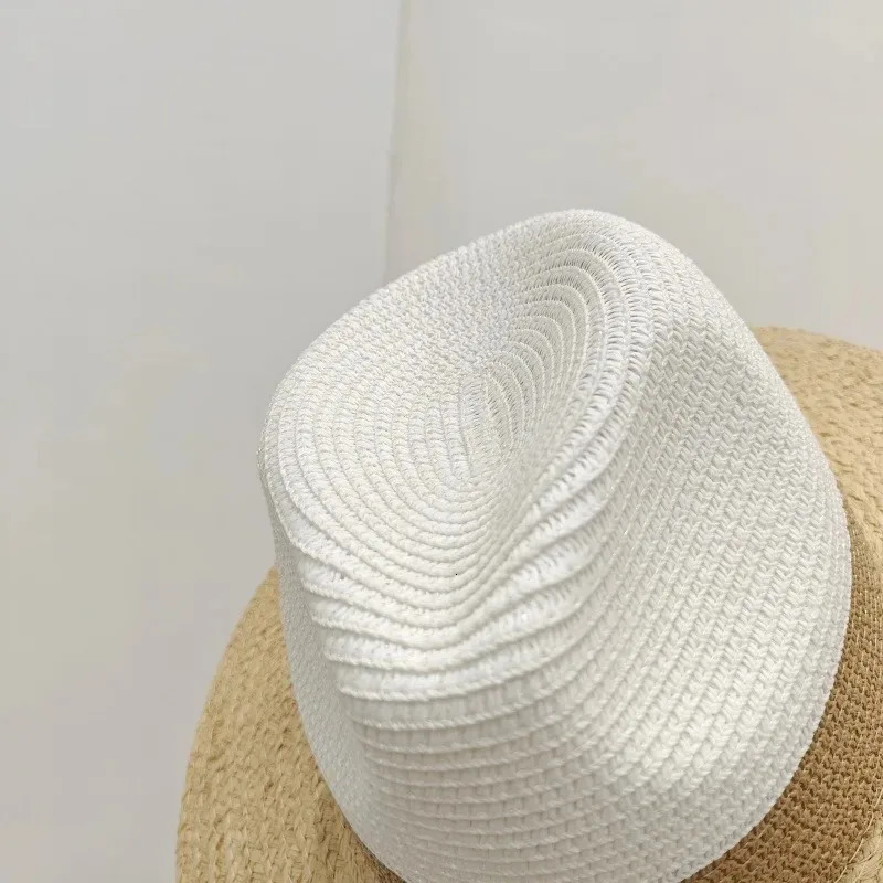 Summer Raffia Spliced Fashion Sunshade Straw Hat Womens Wide Brim Jazz Beach Hat Holiday UV Protection Sunscreen Sun Hats 250227