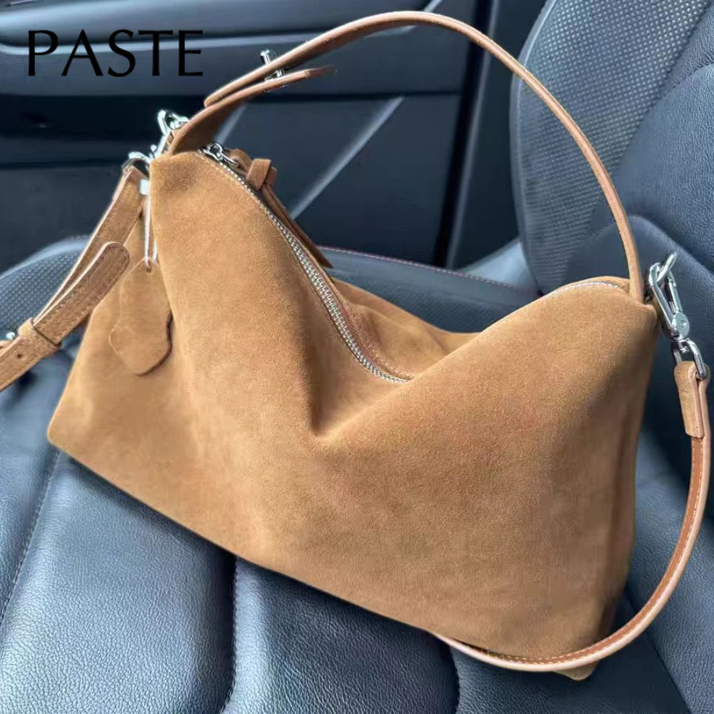 Simple Autumn Winter Collection Grey Brown Roomy Big Boston Tote Soft Matte Suede Cow Leather Womens Handbag Shoulder Bag 250303