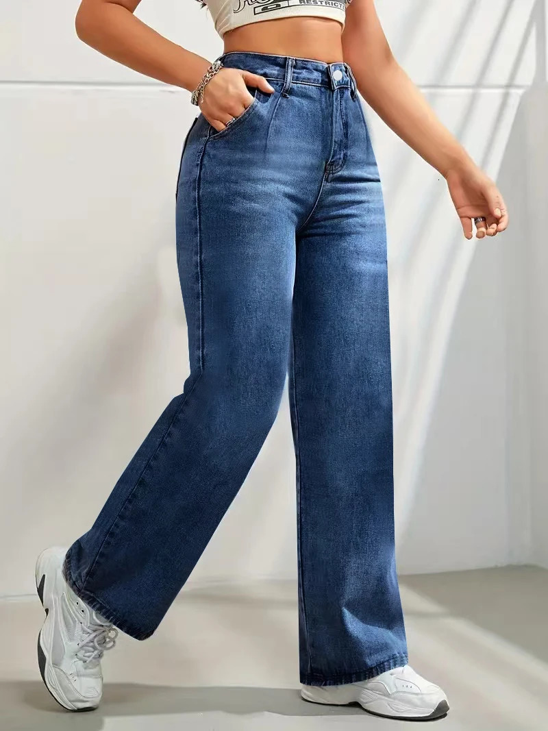 Womens solid color trendy element wide leg jeans 250227