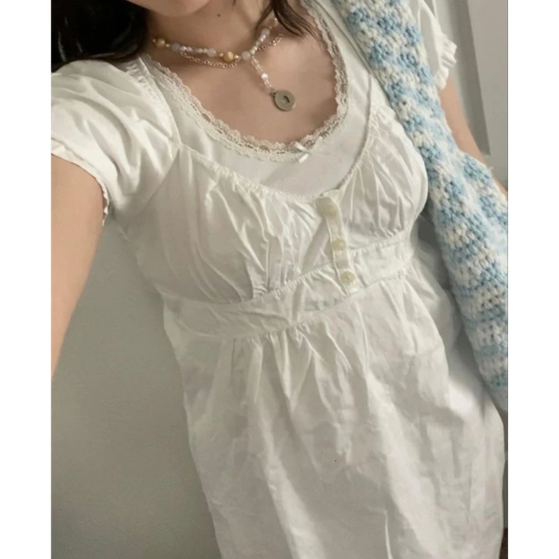 Xingqing Ruffle Top Buttons y2k Kawaii Women Crop Tops Cute E-girl Short Sleeve Tshirt Sweet Fairy Core Clothes Summer Vest 250228