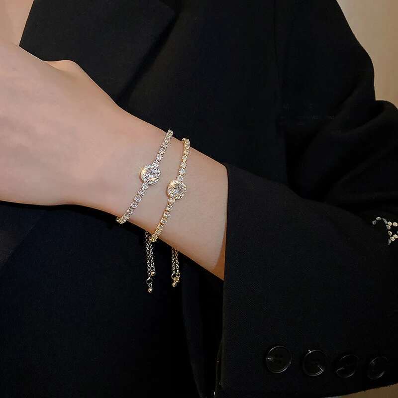 Full of Rhies Adjustable Gold Plated Stainless Steel For Women 2022 New Trendy Square Zircon Bracelet Jewelry