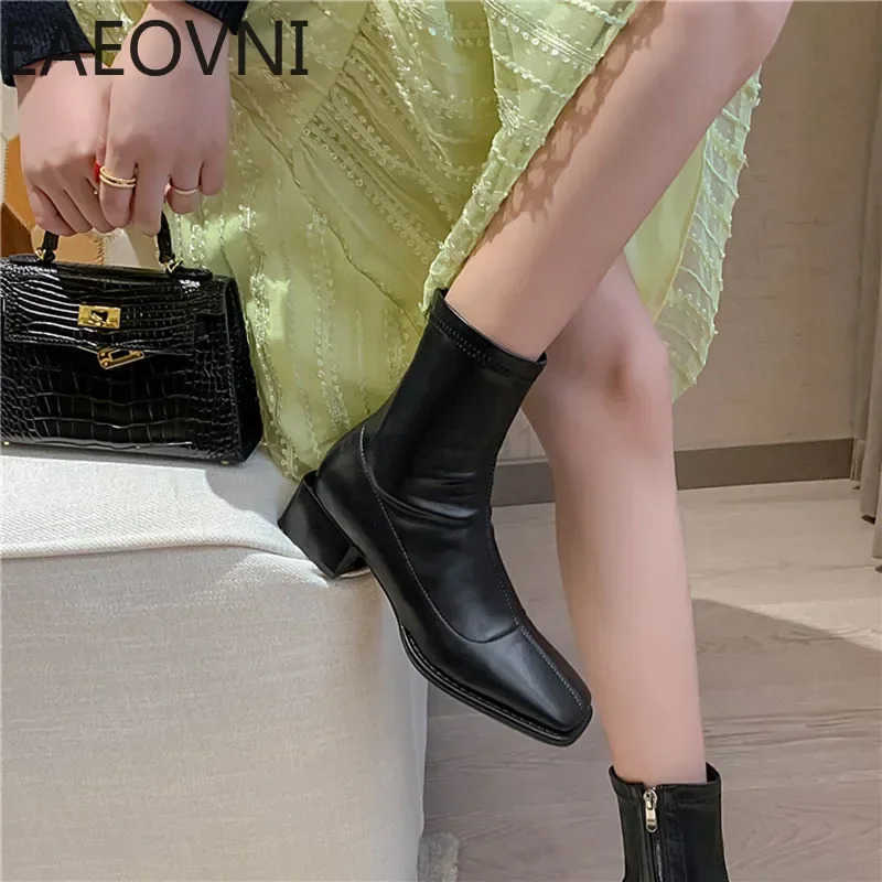 Fion Style Ankle Boots Wen Shoes Zippers Low Heel Bota Ladies Cfort Morder Short Bootties Z250304