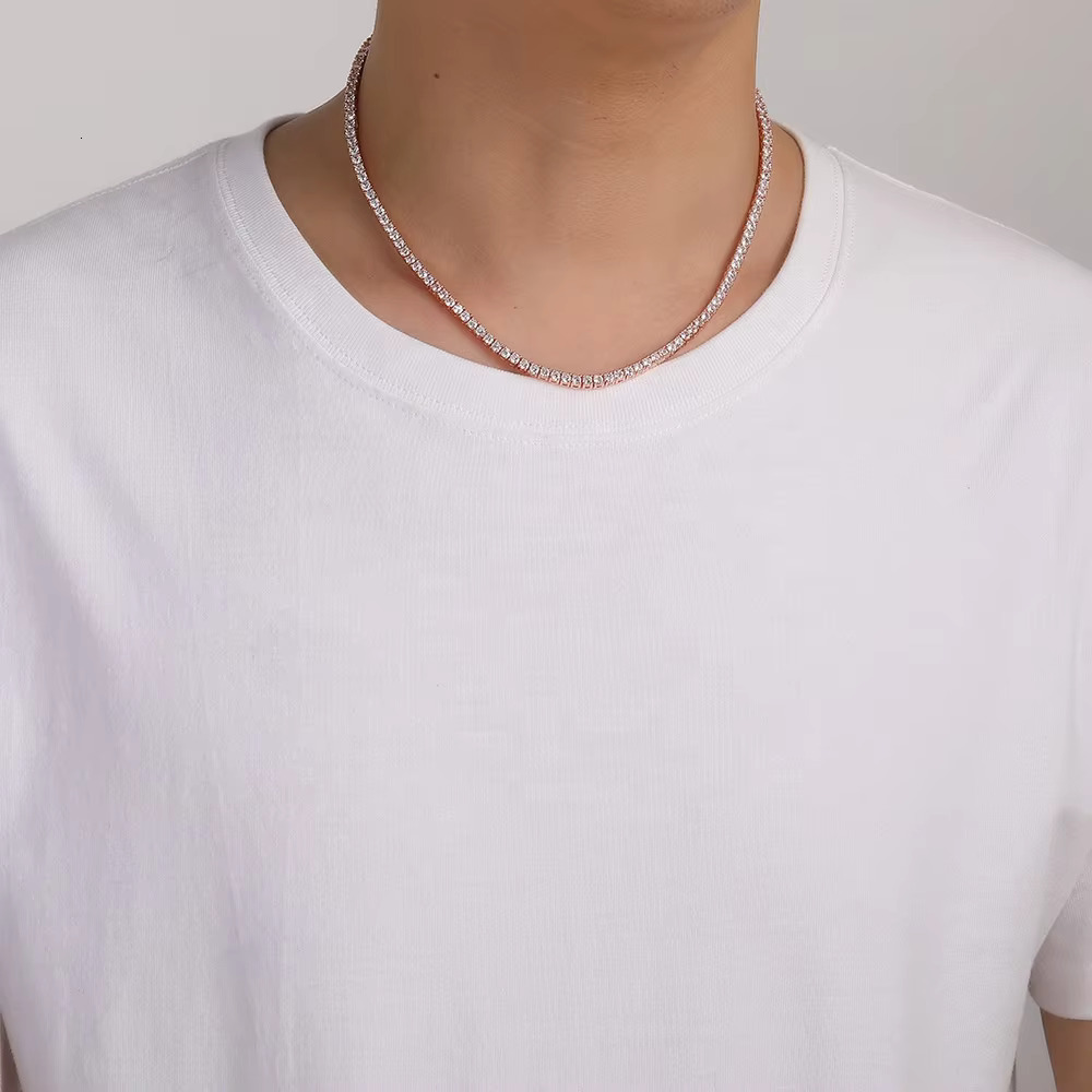 Dia Vvs Rose Gold Pure Sterg Sier 2mm Wholesale Tennis Moissanite Chain k Necklace
