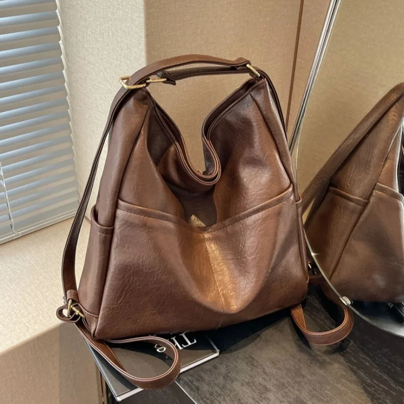 High Capacity Solid Color PU Zipper Sewing Thread Shoulder Bags Female Bags on Sale Fashion Backpacks Womens Bags 250228