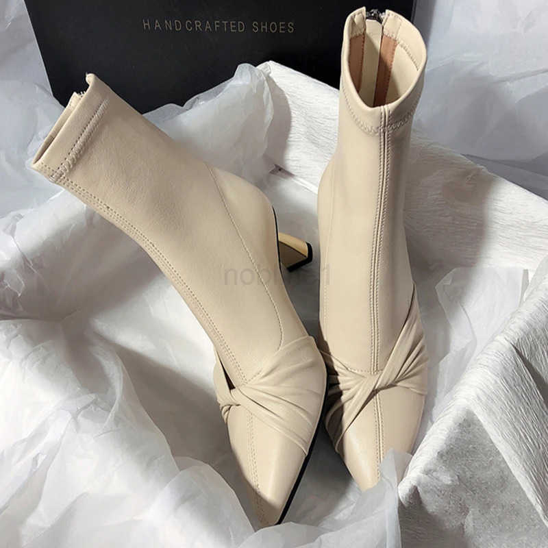 Fion Designer Wen Slim Ankle Boots Elegant Pointed Toe Shoes High Heel Wens Morder Short Booties Z250304