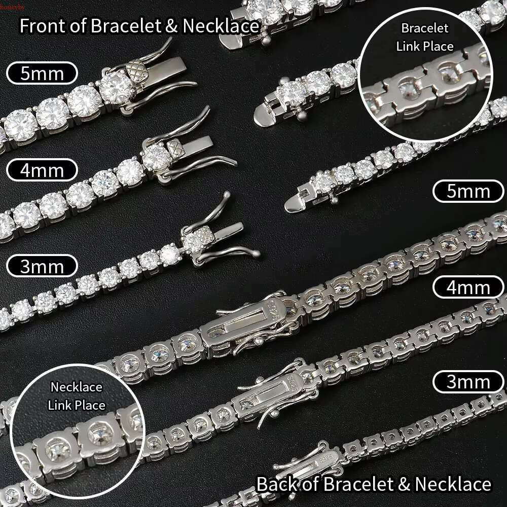 Fine Jewelry Plated k Moissanite Tennis Chain Necklace S Sterg Sier Trendy Dia 3mm 4mm 5mm Rose Gold Black