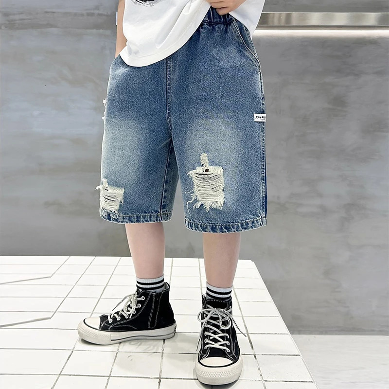 Summer Teenage Boys Denim Shorts Fashion Korean Version Kids Short Pants 4 5 6 7 8 9 10 11 12 Years Childrens Clothing 250303