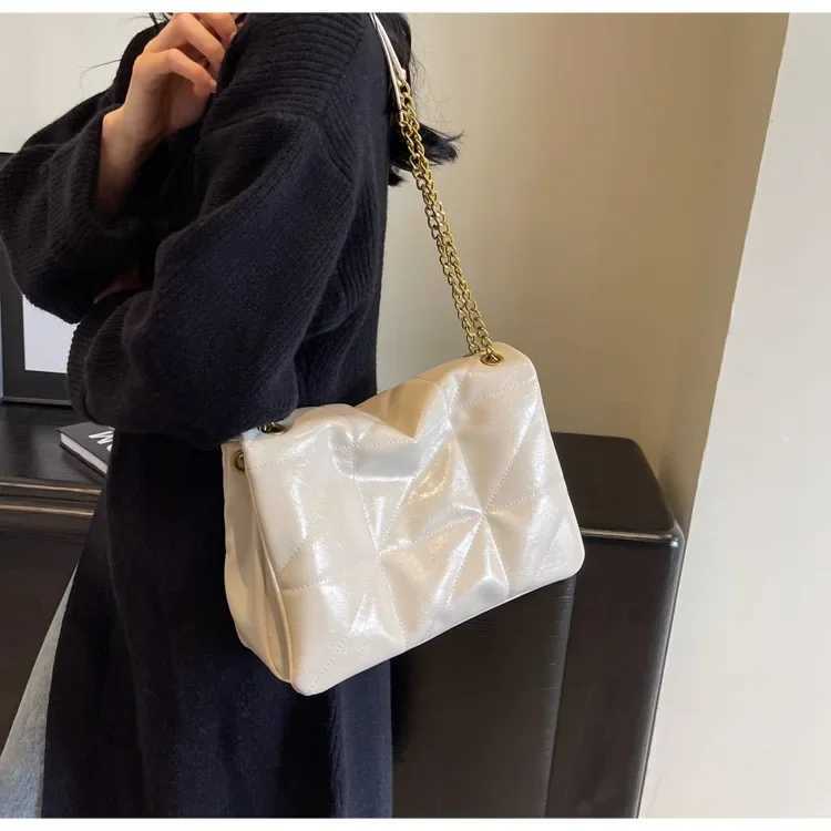 Brand Designer PU Leather Plaid Quilted Womens Shoulder Bag Casual Chain Crossbody Bag Large Flap Handbag Y250303