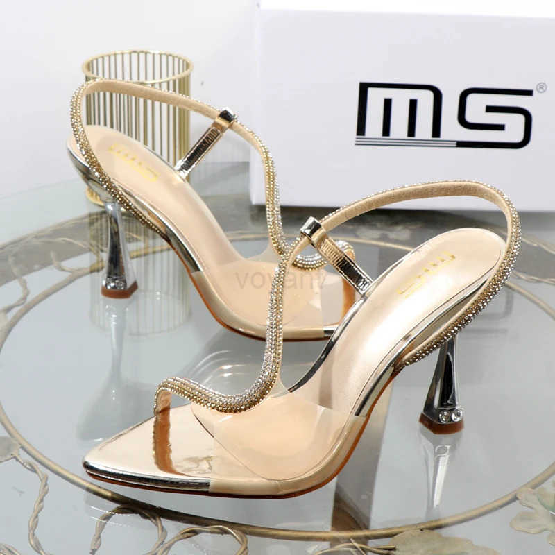elegant wan heeled shoes sandals in autumn 2023 pointed rhines with stiletto h transparent belts to wear wen shoes Z250304