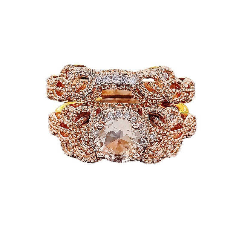 Couple Rings New E-style trendy leaf crystal zircon two-piece ring set r5056 H25303