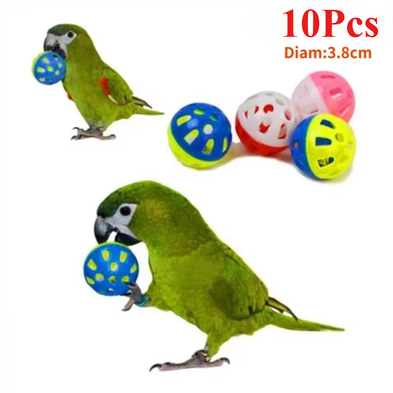 10Pcs Bird Toys Parrot Play Balls with Jingle Bell Hollow Rolling Bell Ball Pet Cat Kitten Chase Rattle Toy Random Color