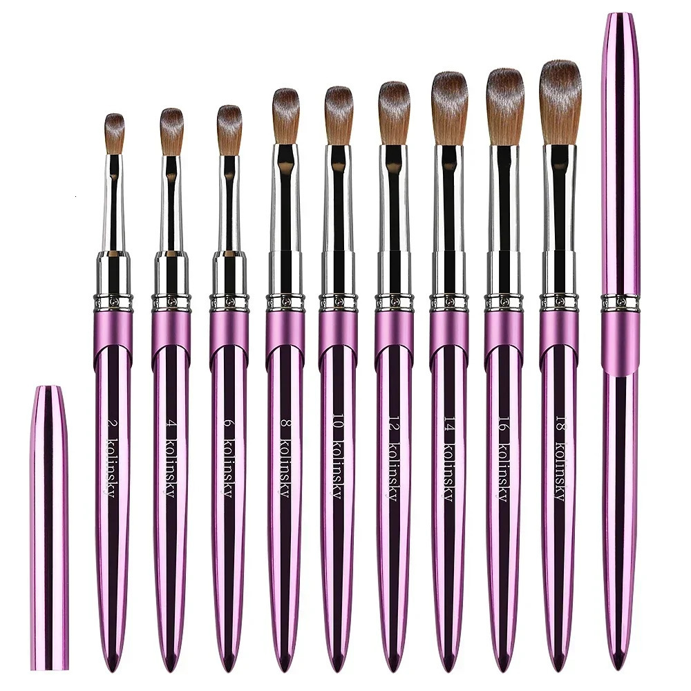 100% Kolinsky Acrylic Nail Brush 1Pcs Purple Crimped Metal Handle Drawing Brush for Acrylic Powder Size 2-18 250304