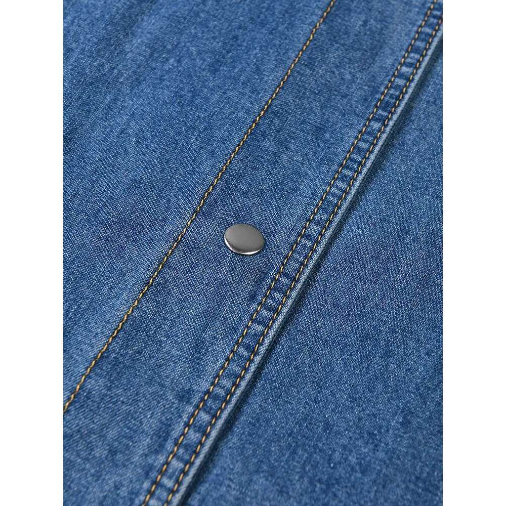 Fashion Women's Denim Coat Lapel Single Breasted Dropped Shoulder Full Sleeves Blue Cotton Jackets Autumn 2025 New Cp2074