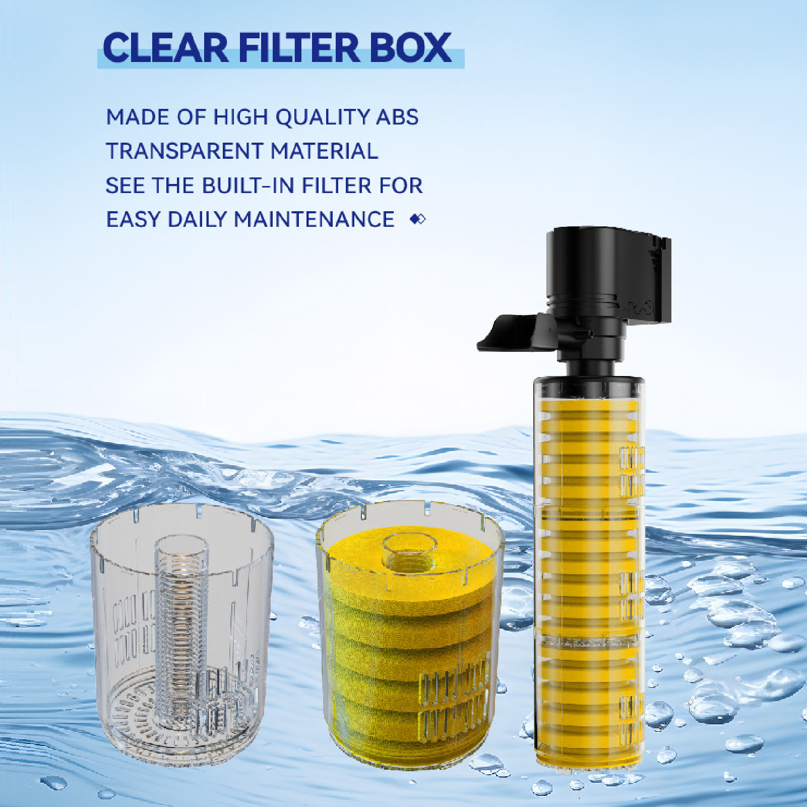 Submersible Aquarium Filter Fish Tank Filter 1800L/H 3 Layer Sponge Powerful 25W Submersible Power Filter with Water Pump