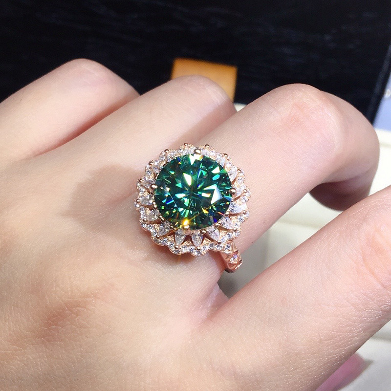 Solitaire Ring Women's Classic Blue Green Diamond Ring Fire Sparkling Rose Gold Crystal Ring Fashion Jewelry Engagement Gift