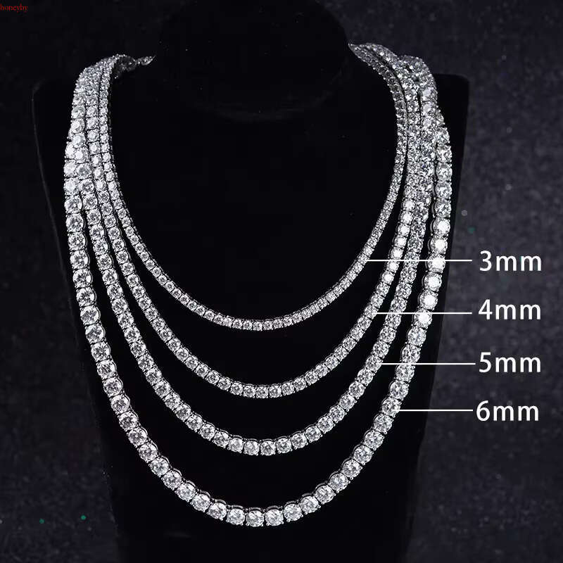Hot Sale Men Women Moissanite Dia Necklace 3mm-6mm 14K White Gold Tennis Chain
