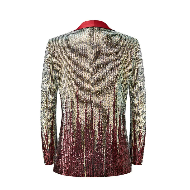 Blue and Gold Sequins Decoration Mens Blazer Wedding Party Dress Coats Fashion Stage Performance Jackets Asian Size M5XL 250304