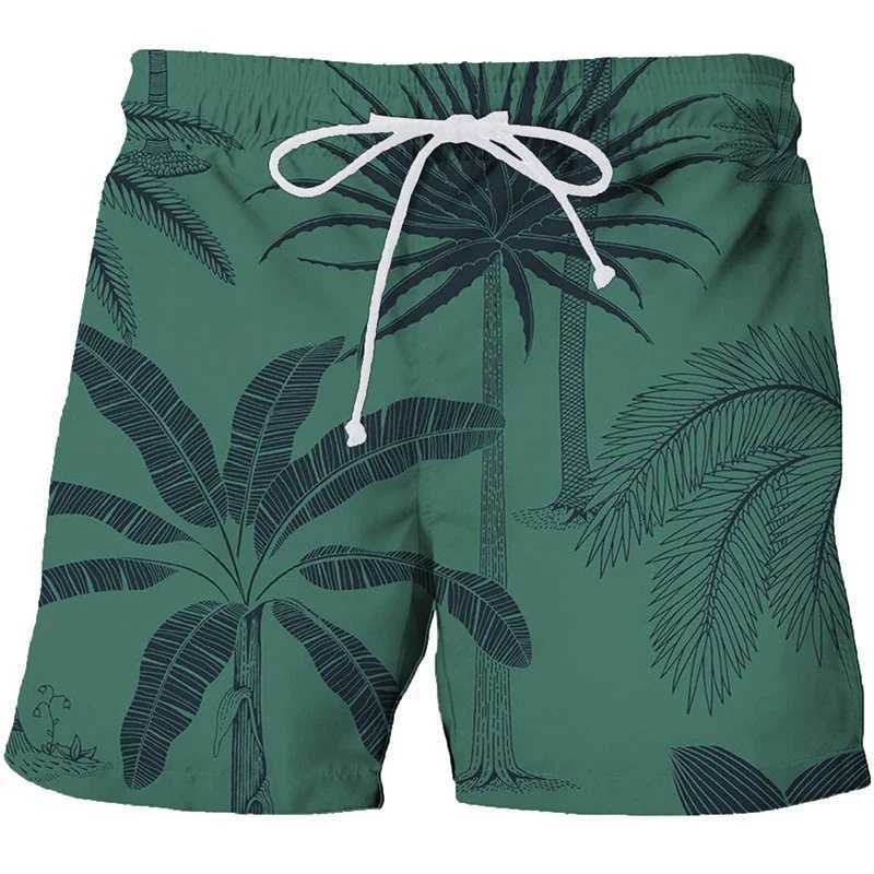 Fashion 3D Print Hawaiian Plants Beach Shorts Summer Swimming Trunks For Men Casual Drawstring Quick Dry Surf Board ShortsT250304