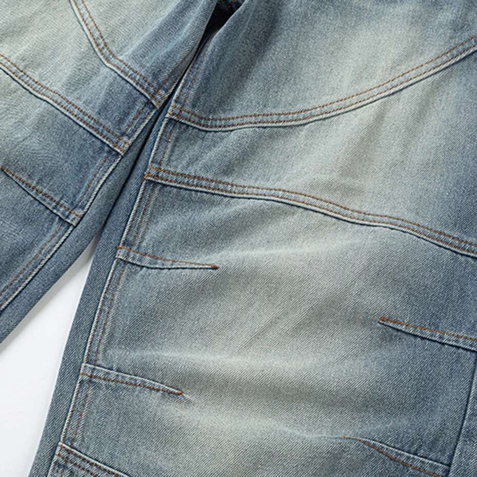 Men Hi Street Baggy Blue Loose Casual Straight Denim Pants Irregular Patchwork Streetwar Hip Hop Haruku Jeans For Male