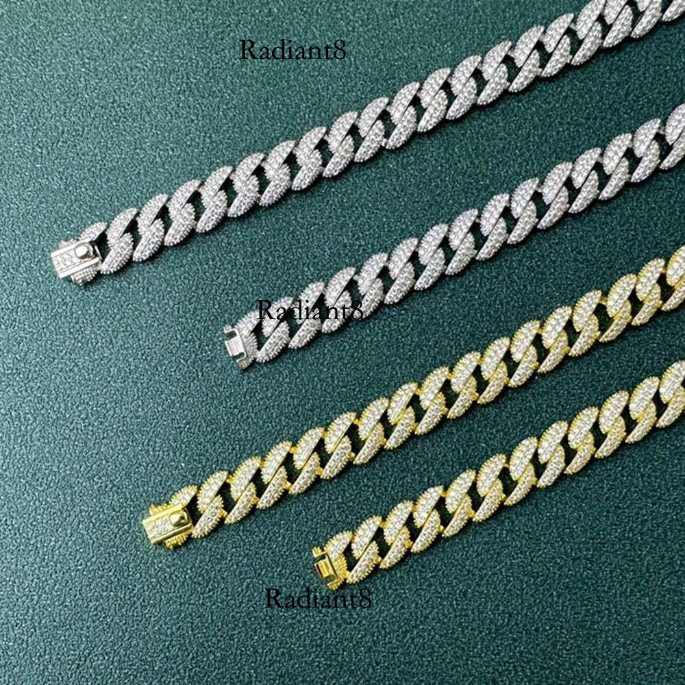 WUIHA Sterg Sier Sparkg Synthetic Moissanite Dia Miami Cuba 8MM Chain Necklace Hiphop Rock Jewelry Free Shipping