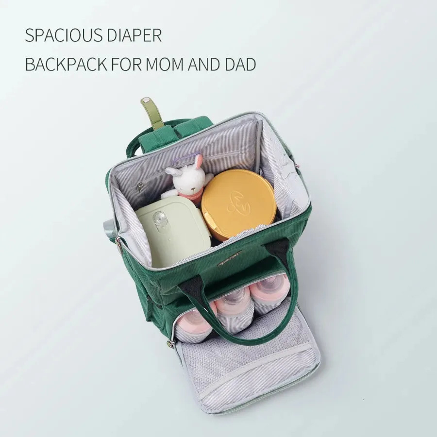Ship from US Velvet Stitching Diaper Bag Backpack Large Capacity Tote Shoulder Nappy Organizer Waterproof Fabric Insulated Pockets for B 250304FBB