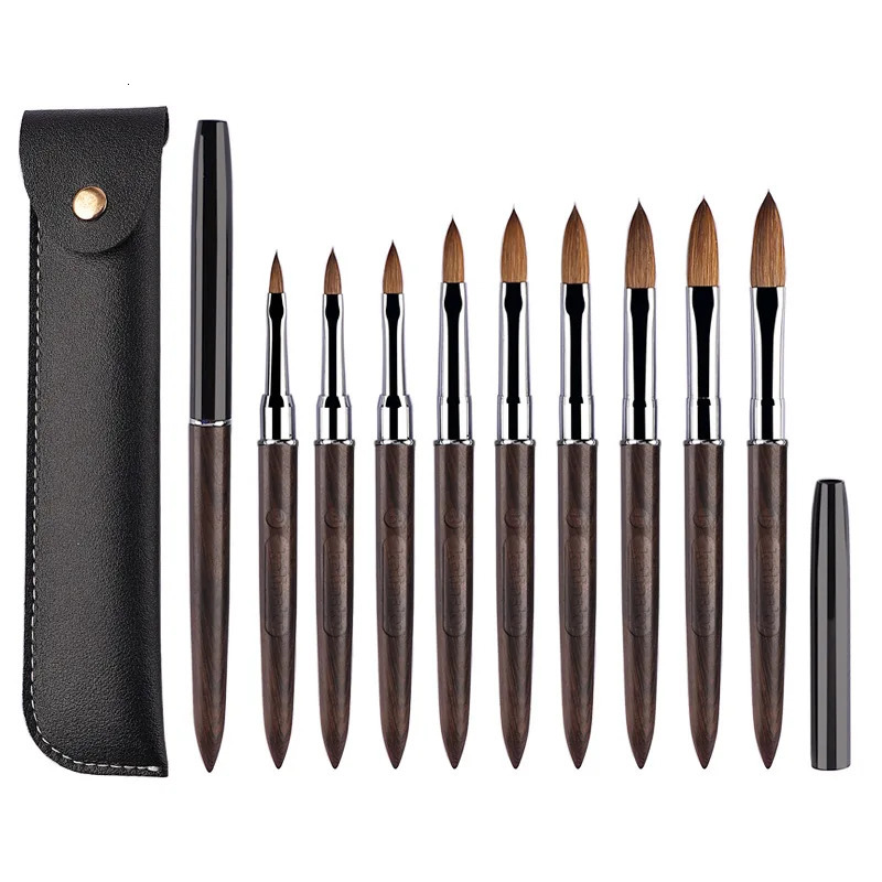 Kolinsky Sable Acrylic Nail Art Brush Nail Extension UV Nail Gel Carving Pen Brush Flat Round Red Wood Acrylic Brush 250304