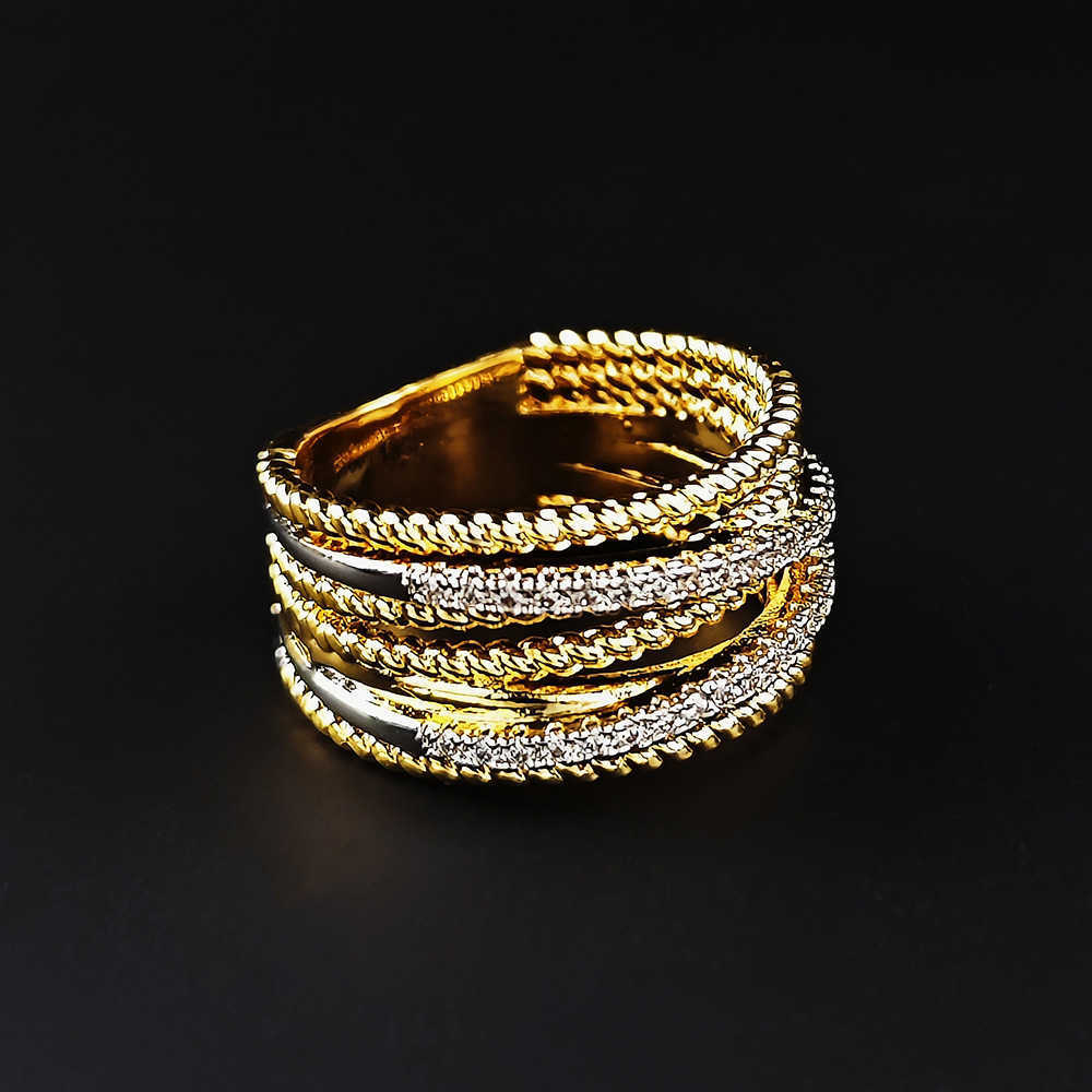 Couple Rings Fashionable and exquisite multi circle combination dual color electroplated micro inlaid zircon trendy line ring f343 H25303