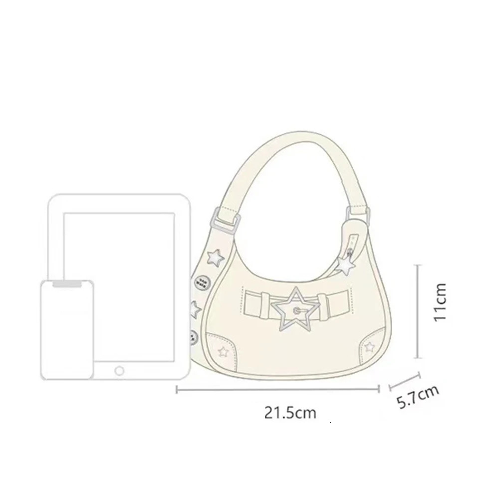 Vintage Korean Casual Cute White Star Shoulder Underarm Tote Bag Ladies Sling Bags Leather Zip Purses Handbags For Women 250228