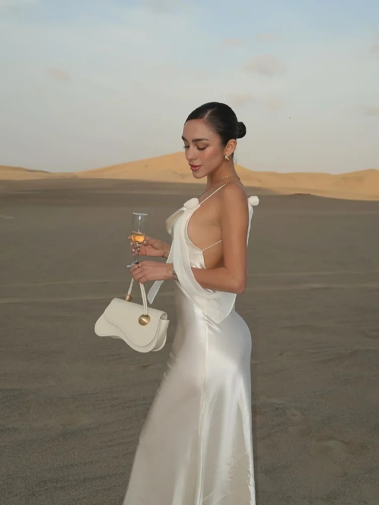 Elegant Solid Color Camisole Slim Fit Long Dress Woman Fashion Splicing Pleated Lace Up Dresses Chic Ladies Holiday Beach Skirt 250303