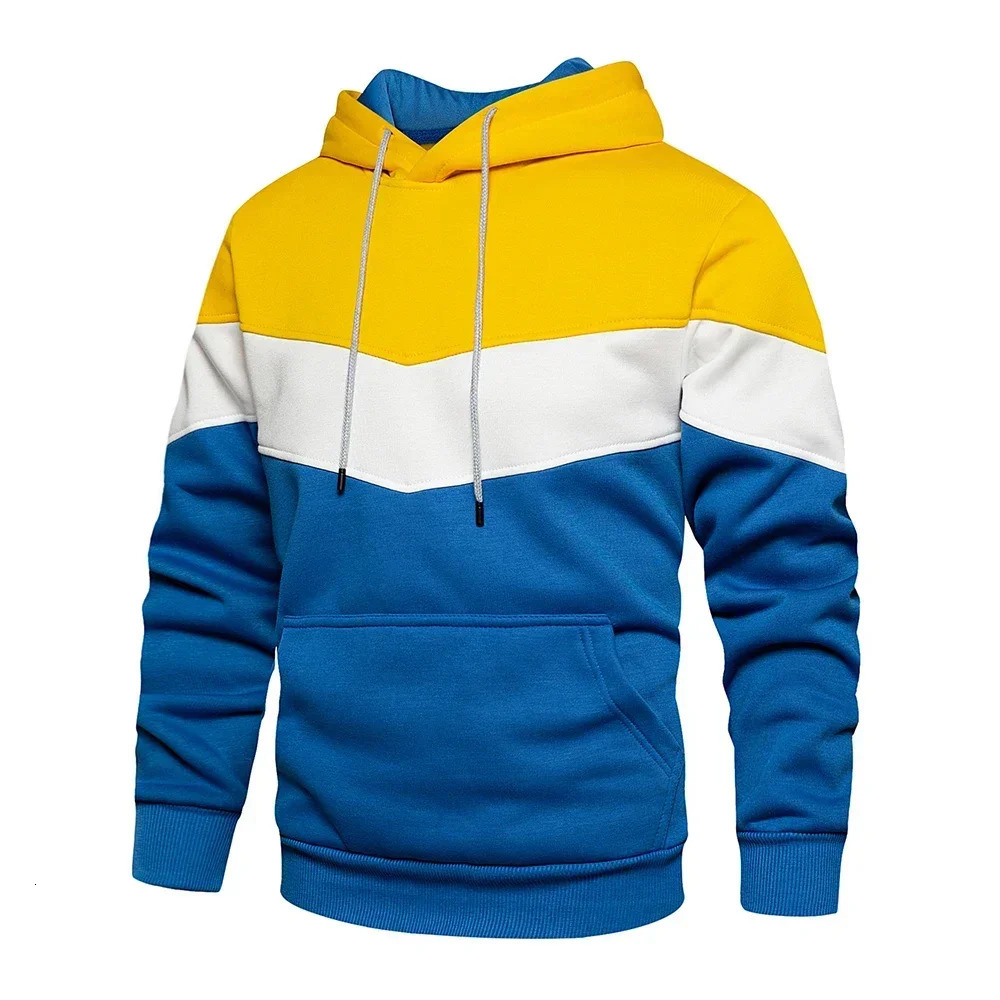 Mens Patchwork Hooded Sweatshirt Hoodies Clothing Casual Loose Fleece Warm Streetwear Male Fashion Autumn Winter Sports Outwear 250304