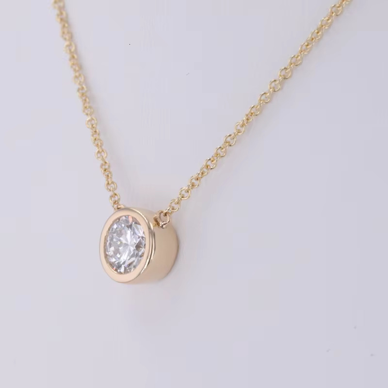 Wholesale Round 5mm 0.5ct DEF VVS Mossanite 40+5cm Pendant High Quality 14K Gold Moissanite Necklace