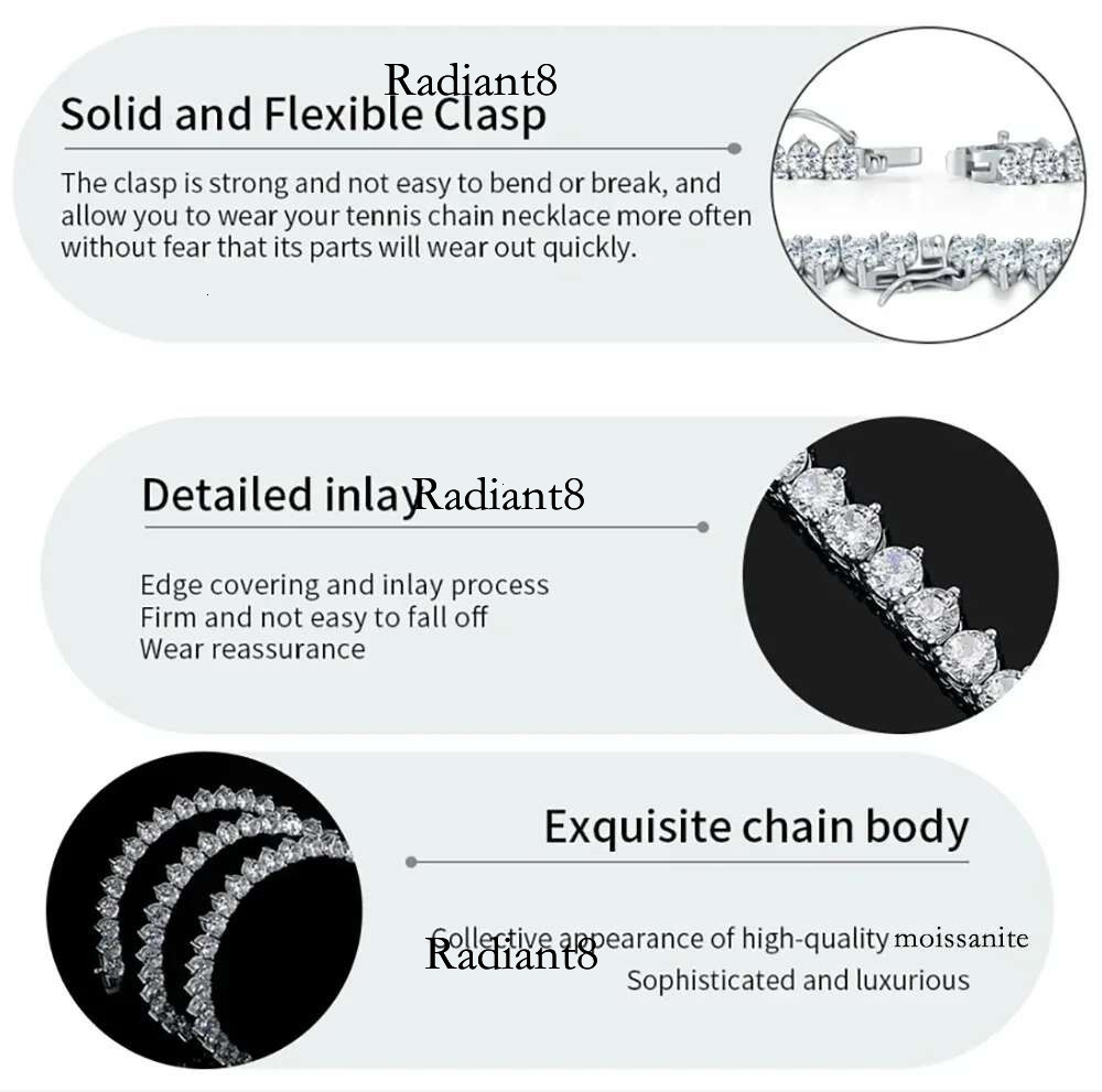 FEOBUR 3mm Moissanite Tennis Necklace for Women Men S Sterg Sier Full Dia Neck Chains with GRA Trendy Jewelry Gift