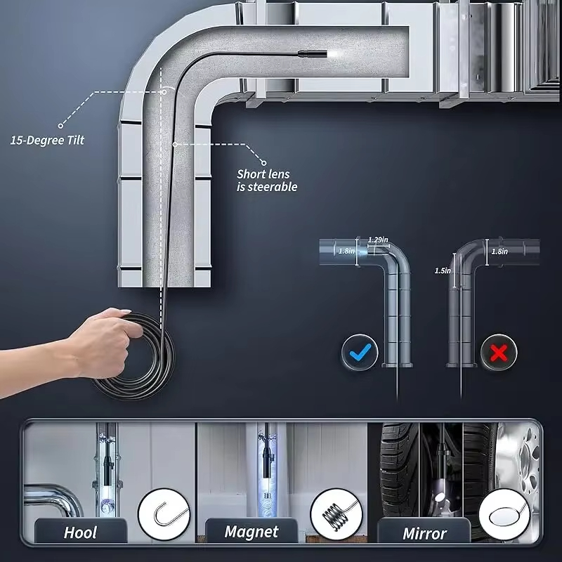 Dual Single Lens Endoscope Camera with 1080P 8mm 4 3Inch IPS Screen IP67 Waterproof Car Pipe Inspection Borescope 2000mAh