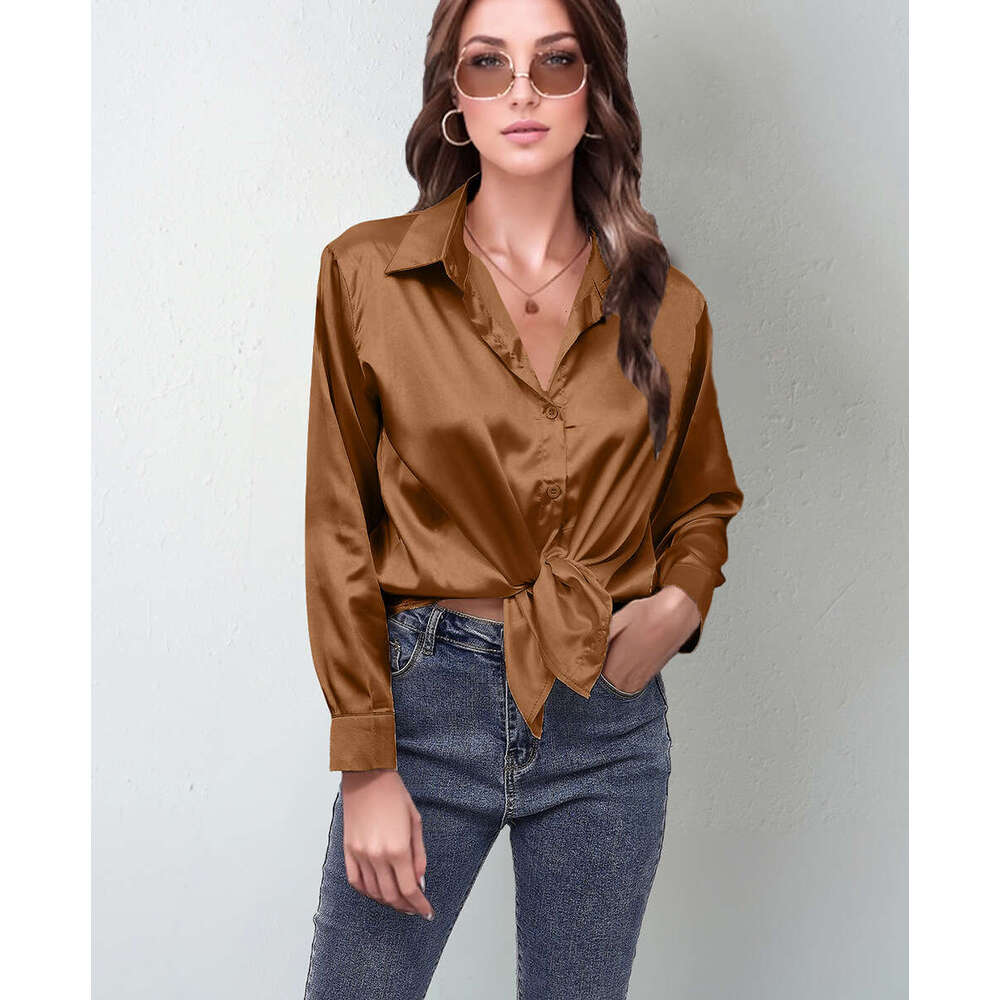 Spring and summer new color satin imitation silk long sleeved shirt, top, women's clothing