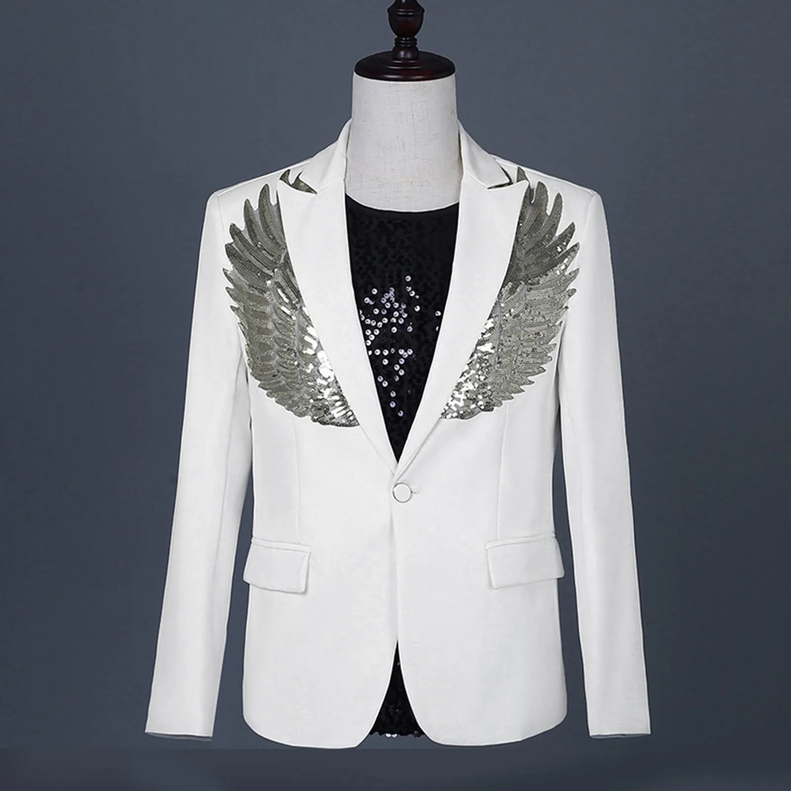 Mens Suit Costume Color Sequin Wing Dress Set Jacket Stage Slim Fit Suits Fashion Solid Coat 250304