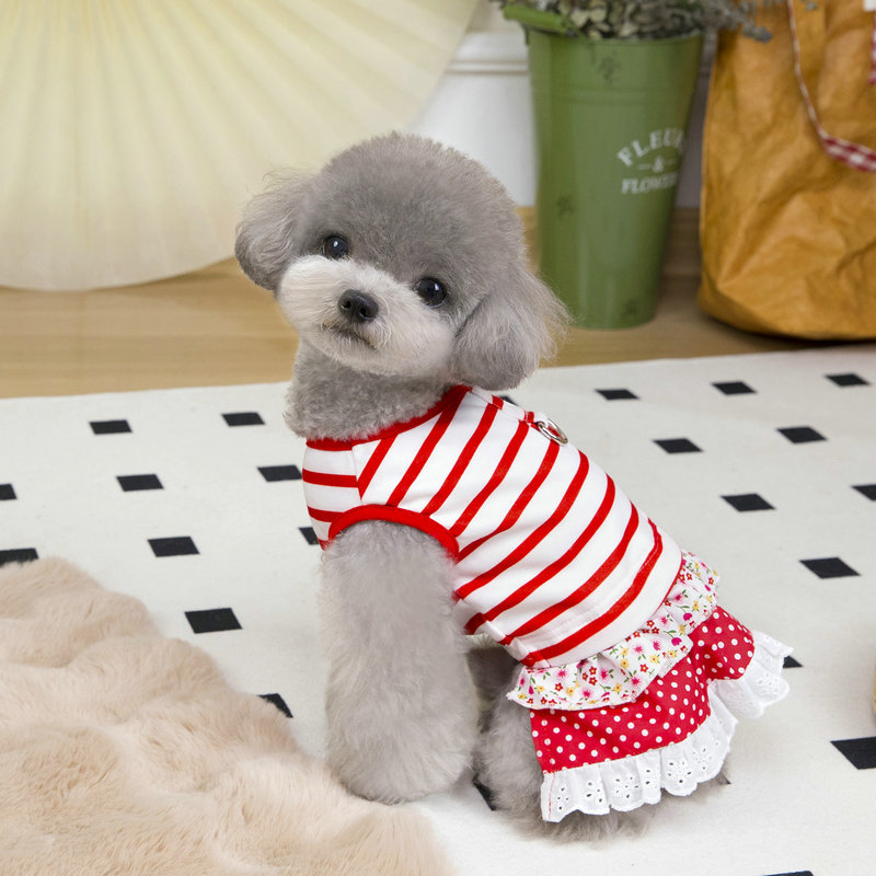 Lovely Stripe Dog Cotton Dress High Quality Dog Clothes Wholesale Spring Summer Pet Skirt