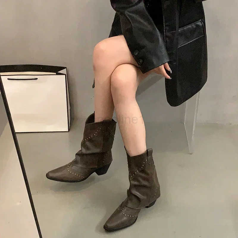 Autumn Winter Wen Trouser Short Boots Style Wern Knight Booties Pointed Toe Square H Fem Shoes Z250304