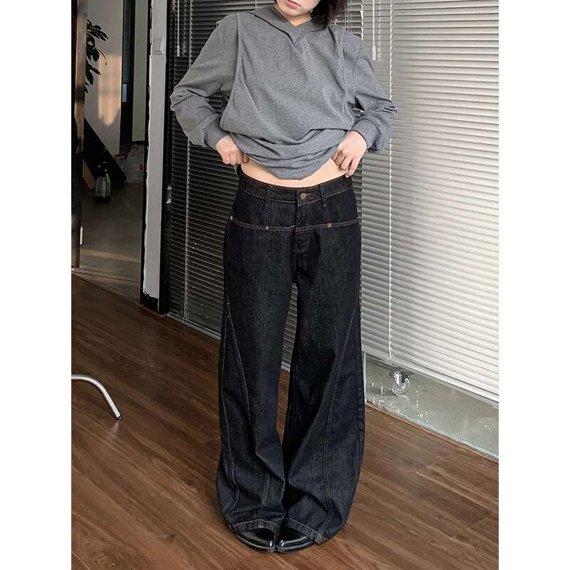 2024 Blue Women Jeans High Waist Vintage Straight Baggy Pants Streetwear Y2k American Style Fashion Wide Leg Denim Trouser