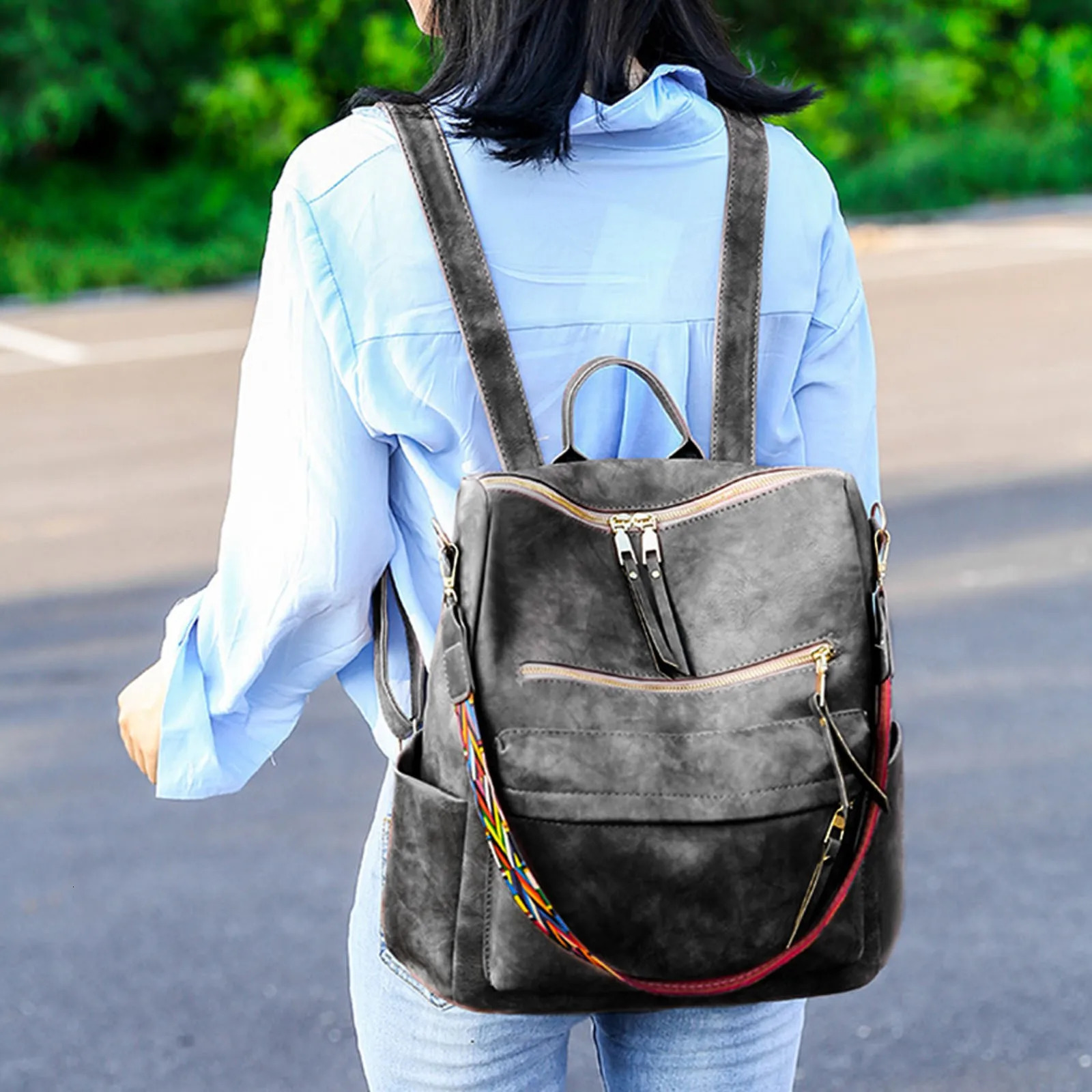 Ship from US Korean Daily Chic Fashion Bag Women Backpack Leather Purse For Large Designer Travel bags for women 250304FBB