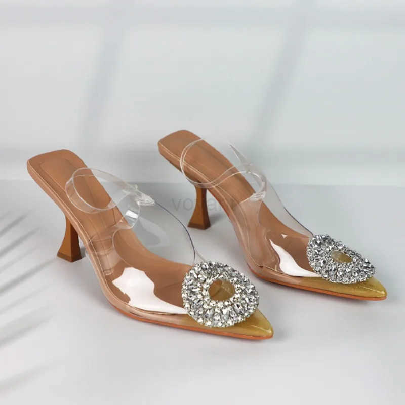 Pointed Wen Shoes for Work Party High H Summer 2025 Ladies Sandals Shallow Sexy Transparent Fem Cryst Stiletto Z250304